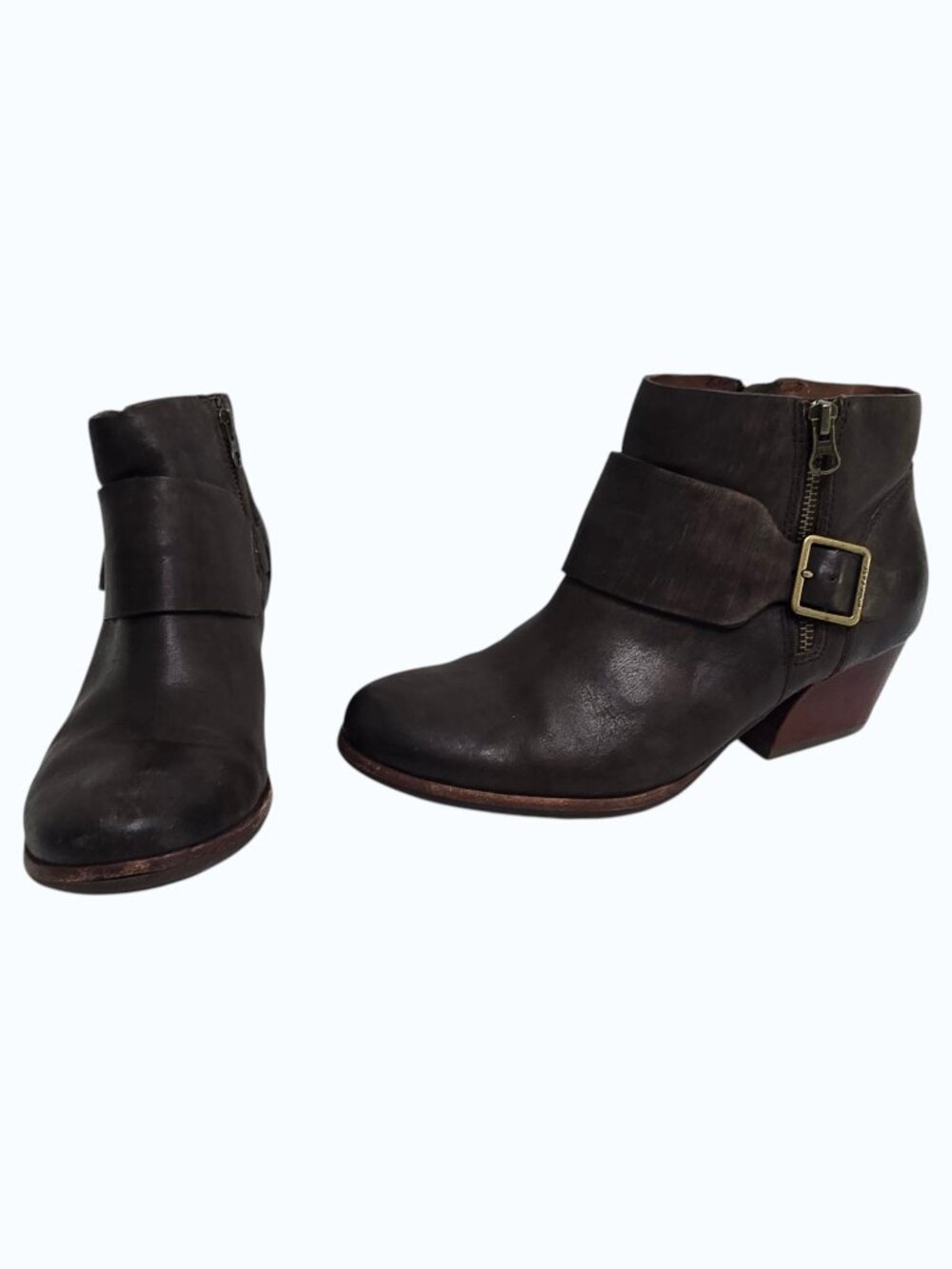 Kork-Ease Women's Morosita Brown Leather Heeled Ankle Booties 8.5 Boots Buckle